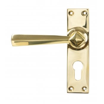 From the Anvil Polished Brass Straight Lever Euro Lock Set