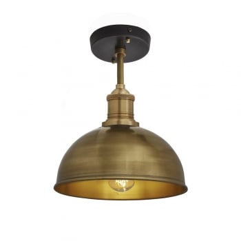 Industville Brooklyn Vintage Small Metal Dome Flush Mount Light - Brass - 8 inch